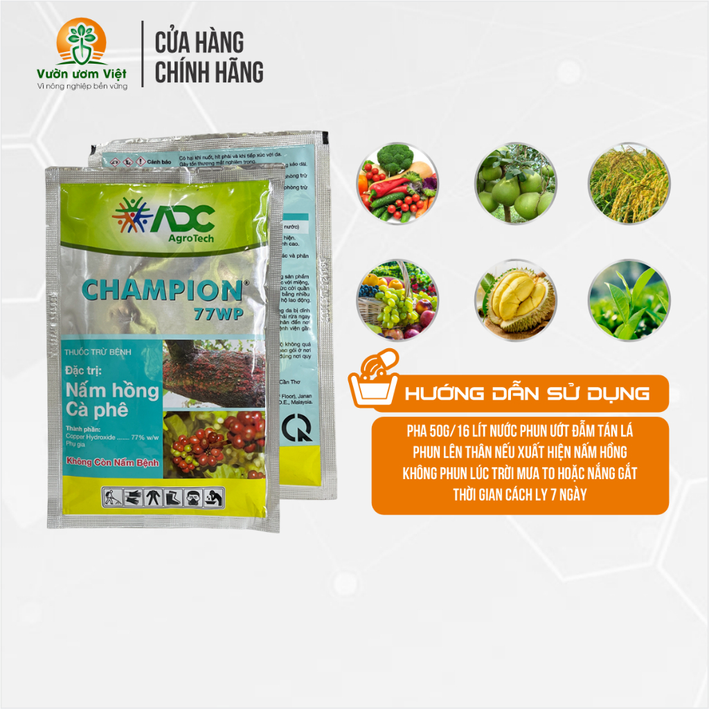 Thuốc trừ bệnh nấm hồng Champion 77WP - sản phẩm đặc trị chính hãng ADC - 100gr