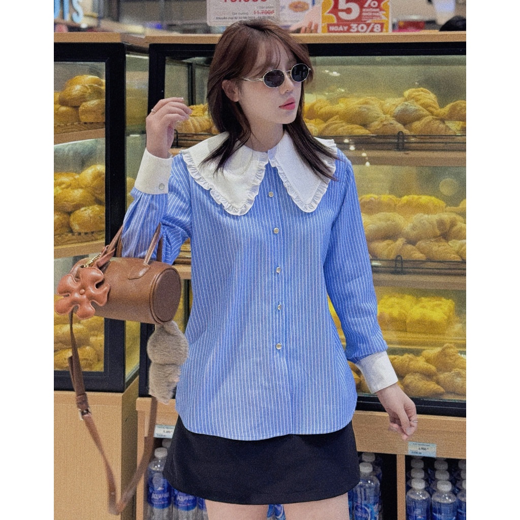 Áo Sơ Mi Nữ Thiết Kế Dài Tay Cổ Bẻ Phối Màu Trẻ Trung Nữ Tính Chất Thô Hàn Mềm Mát Form To SM60