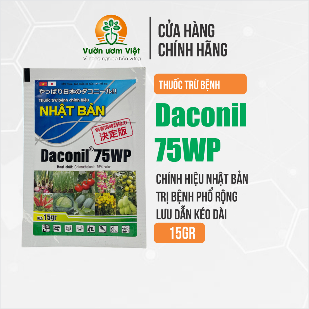 Thuốc trừ bệnh Daconil 75WP trị sương mai, phấn trắng, thán thư, ghẻ sẹo, xì mủ, nứt thân - 15gr