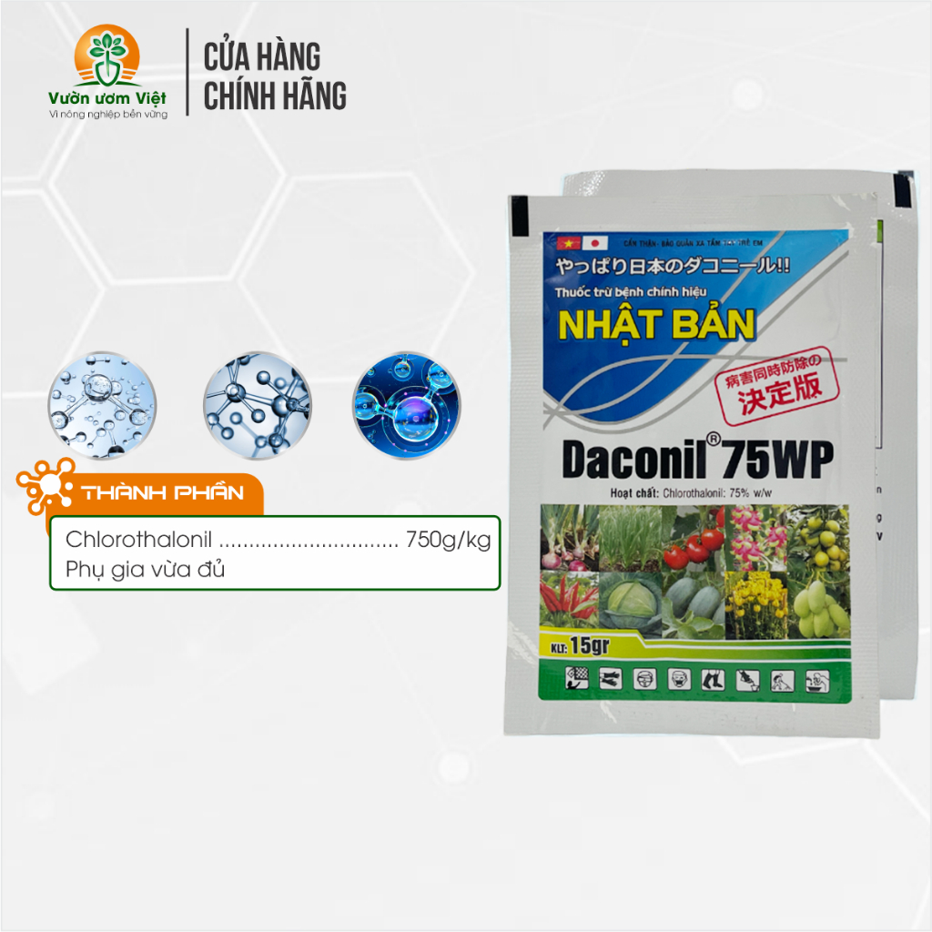 Thuốc trừ bệnh Daconil 75WP trị sương mai, phấn trắng, thán thư, ghẻ sẹo, xì mủ, nứt thân - 15gr
