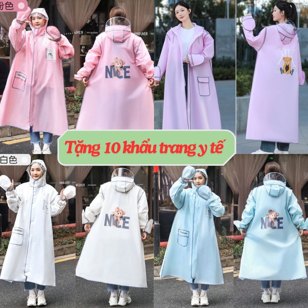 Áo Mưa Thời Trang In Hình Gấu Có Khoá Kéo Tiện Lợi - Áo Mưa Nữ Thời Trang Nữ In Hình Gấu