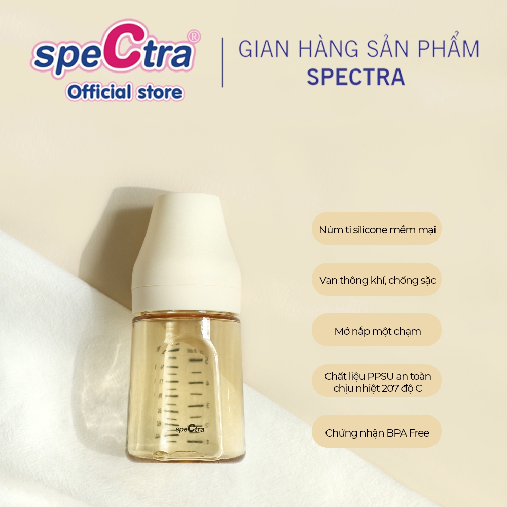 Ảnh Bình sữa PPSU cổ rộng Spectra 160ml núm ti size S (màu vàng gold) 2