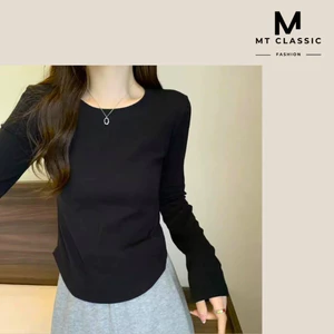 Áo thun dài tay nữ, áo thun cổ tròn form vừa chất liệu thun tăm co giãn 4 chiều mềm mịn, không xù lông - Mt classic