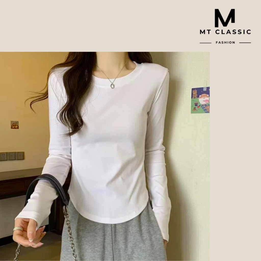 Áo thun dài tay nữ, áo thun cổ tròn form vừa chất liệu thun tăm co giãn 4 chiều mềm mịn, không xù lông - Mt classic