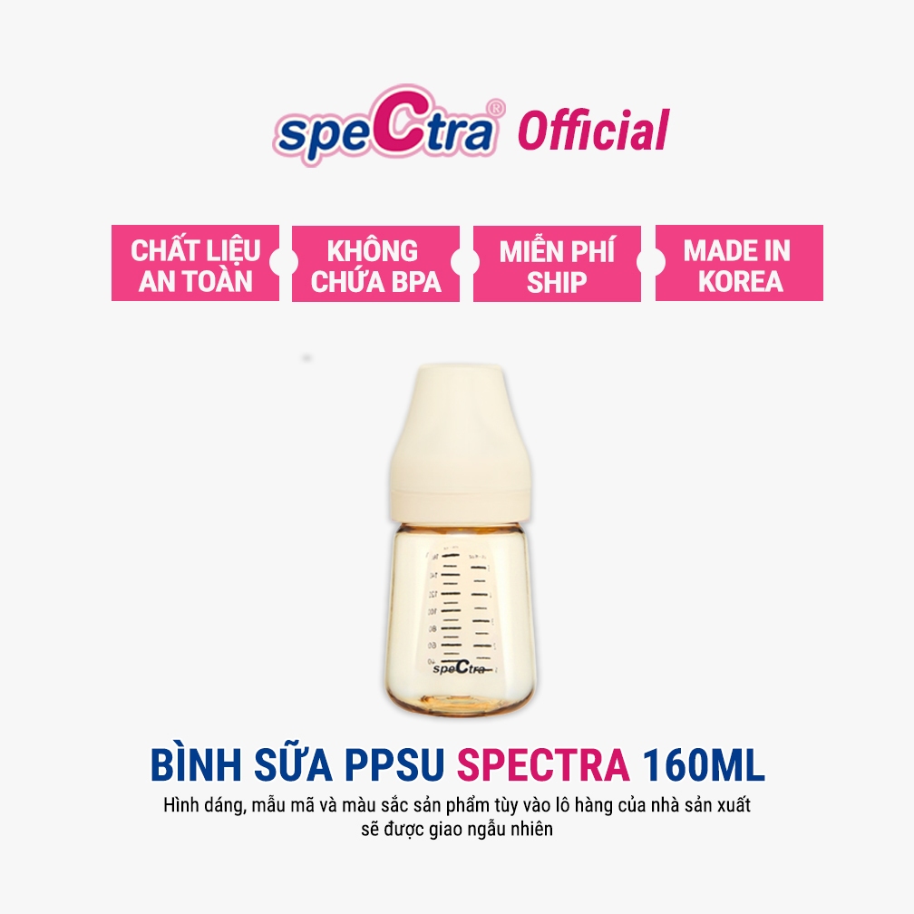 Ảnh Bình sữa PPSU cổ rộng Spectra 160ml núm ti size S (màu vàng gold) 1