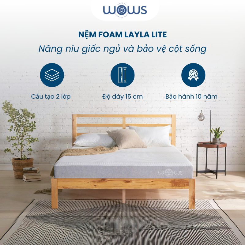Ảnh WOWS - Nệm Foam 15cm Layla Lite Cho Người Lớn Tuổi - Bảo Vệ Cột Sống, Ép Cuộn Tiện Lợi - BH 10 Năm 1
