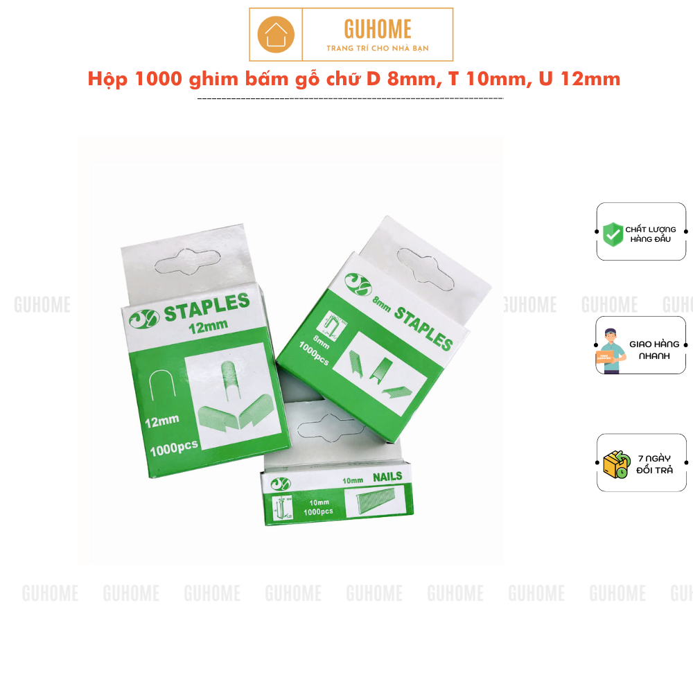 Hộp 1000 ghim bấm gỗ chữ D, U, T dùng cho súng bắn ghim cầm tay 3 trong ...