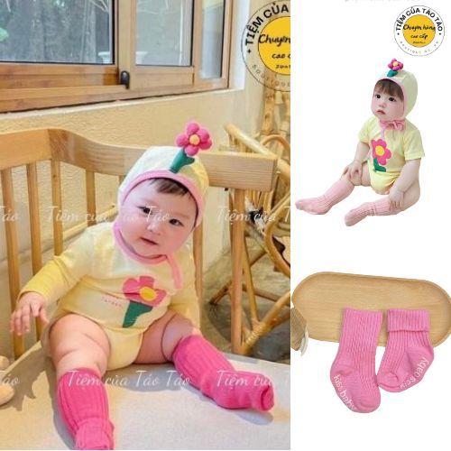 (HÀNG CÓ SẴN) Set bộ bodysuit cover Hoa Vàng kèm mũ dài tay và ngắn tay TẶNG TẤT HỒNG NHƯ ẢNH cho em bé Hàn Quốc 5-13kg