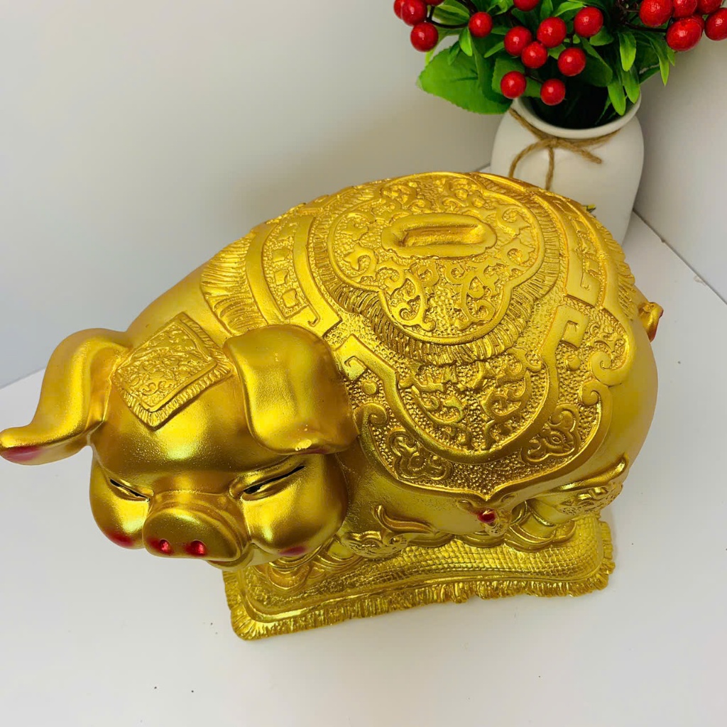 Heo đất tiết kiệm Heo đất bệ vàng phong thủy size vừa ống tiết kiệm lợn đất tiết kiệm trang trí