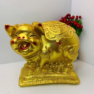 Heo đất tiết kiệm Heo đất bệ vàng phong thủy size vừa ống tiết kiệm lợn đất tiết kiệm trang trí