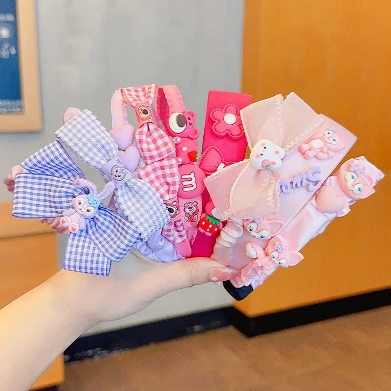 Set 3 Băng Đô Cài Tóc Vải Nhiều Màu Họa Tiết Hoạt Hình Dễ Thương Cho Bé Phong Cách Hàn Quốc Empoli