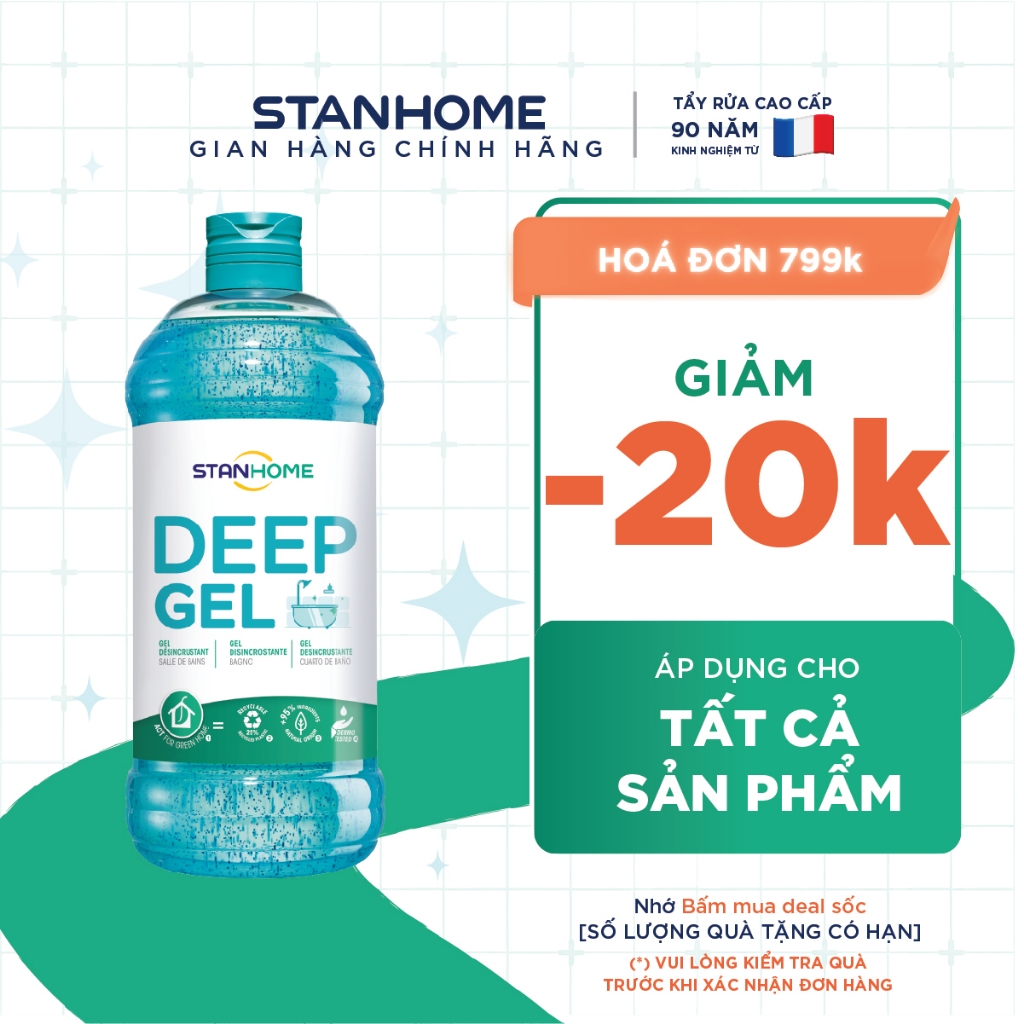 Ảnh Tẩy cặn canxi, vết ố vàng nhà tắm Stanhome Deep Gel làm sạch vòi inox, gương, sàn, gạch men 750ml 1