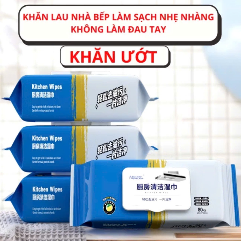 Khăn giấy ướt lau bếp 80 tờ đa năng mềm mại, thân thiện, an toàn với da,  KHĂN LAU BẾP ĐA NĂNG SIÊU SẠCH - KHANLAU874