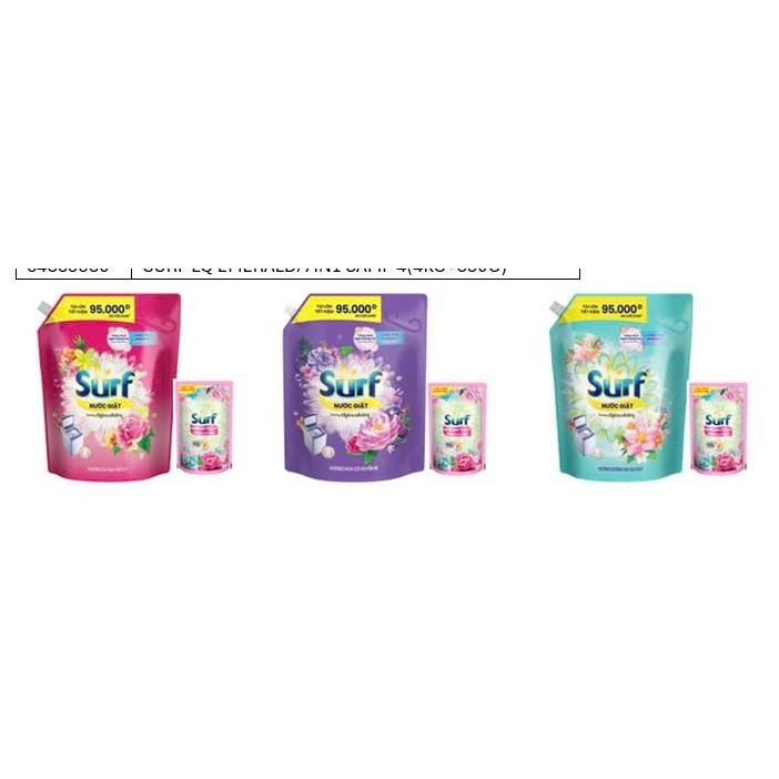 (túi 3.6kg) NƯỚC GIẶT SURF TÚI 3 MÀU XANH/HỒNG/TÍM - SURNG