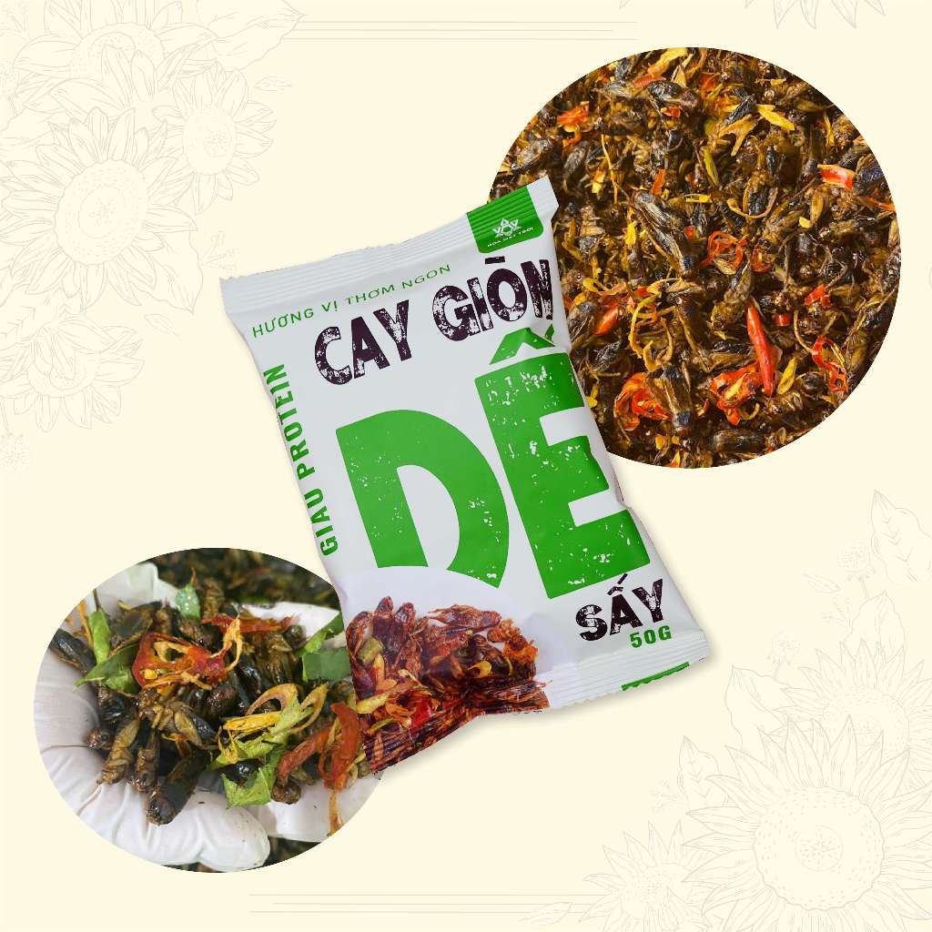 Dế Mèn, Dế Thái Vàng, Dế Sấy Cay Giòn Mồi Nhậu, Món Nhậu - Crispy Spicy Dried Crickets – High Protein Snack