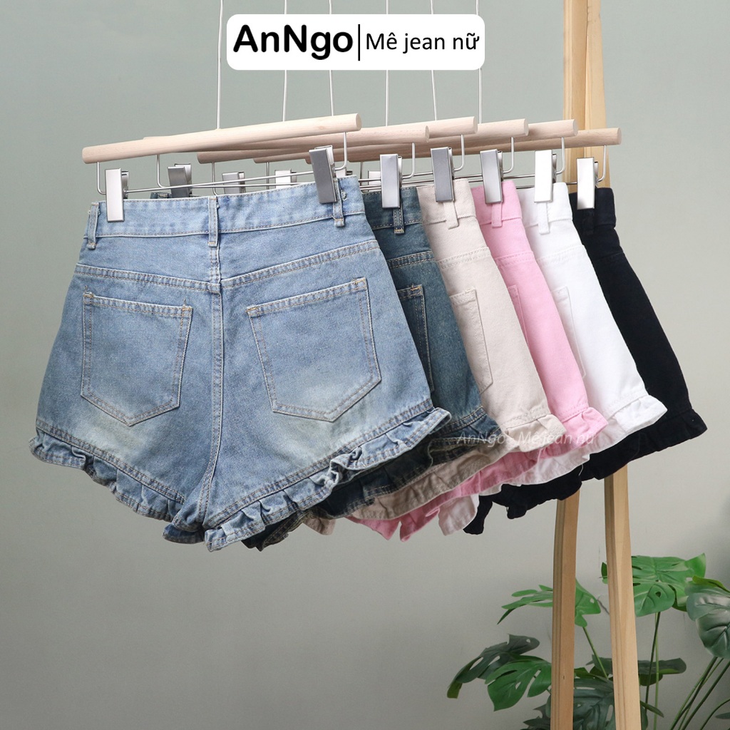 (Có big size) Quần short jean nữ lưng cao lai bèo dễ thương, chất denin không giãn  Anngo - AT483