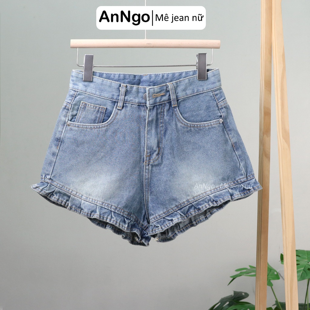 (Có big size) Quần short jean nữ lưng cao lai bèo dễ thương, chất denin không giãn  Anngo - AT483