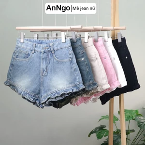 Quần short jean nữ lưng cao lai bèo dễ thương, chất denin không giãn Anngo - AT483