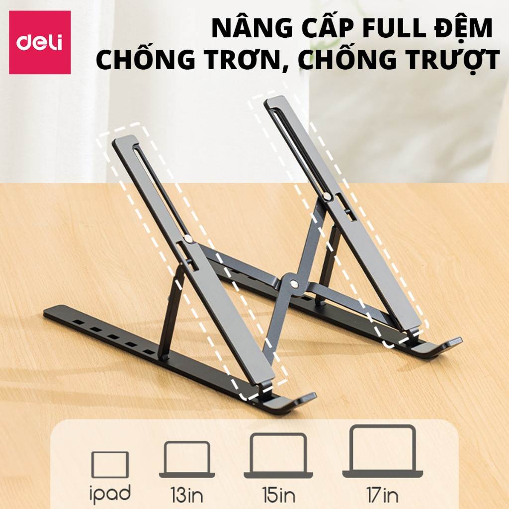Giá Đỡ Laptop DELI Phiên Bản Mới Nâng Cấp Mới Full Đệm, Hỗ Trợ Tản Nhiệt Cho Laptop, Máy Tính Bảng - ảnh 3