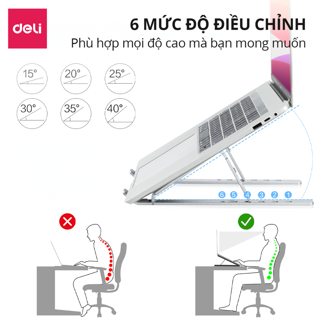 Giá Đỡ Laptop DELI Phiên Bản Mới Nâng Cấp Mới Full Đệm, Hỗ Trợ Tản Nhiệt Cho Laptop, Máy Tính Bảng - ảnh 2