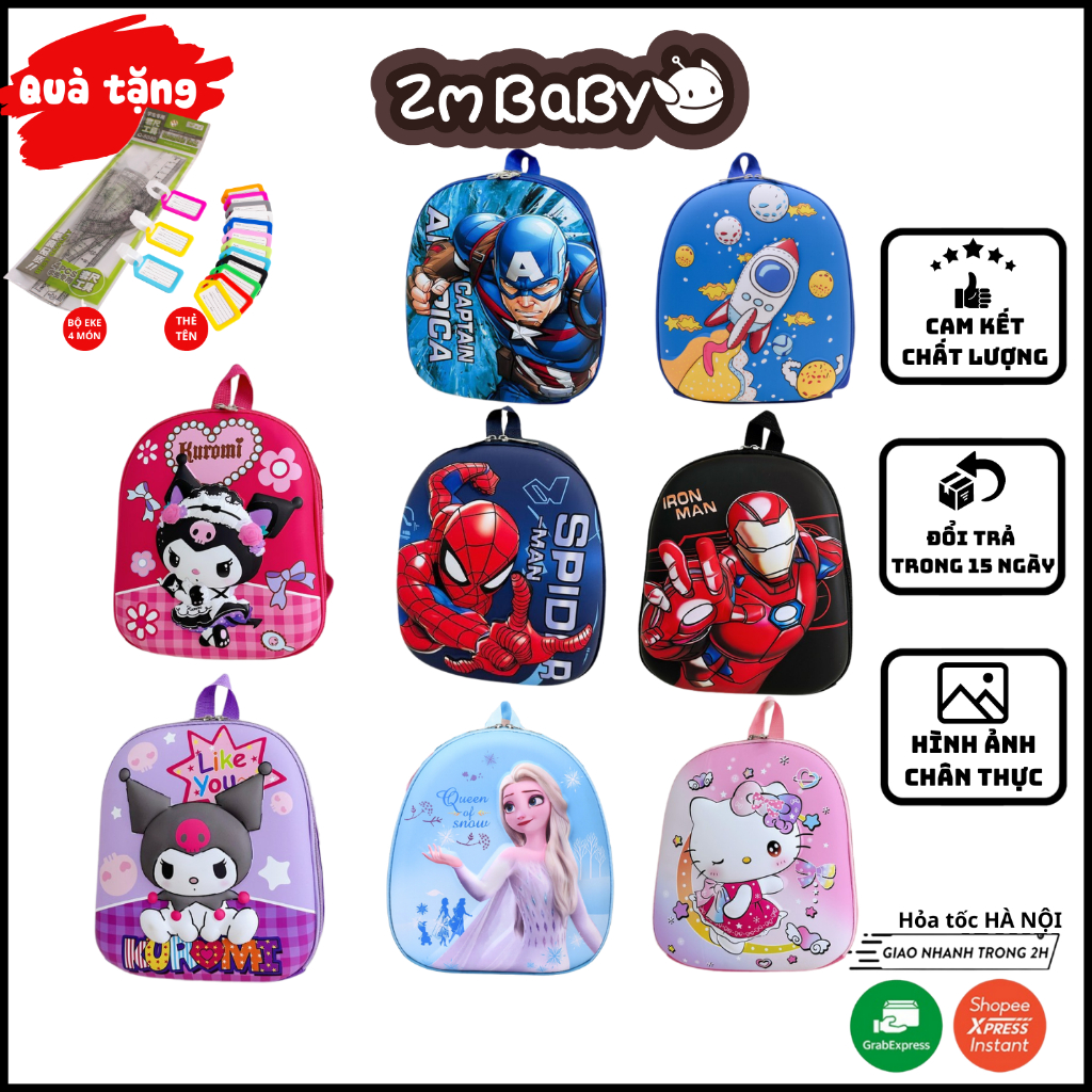 Balo trứng hoạt hình cho bé trai bé gái mầm non mẫu giáo nắp nhưa ZMBABY TTH-33, chống va đập, chống nước