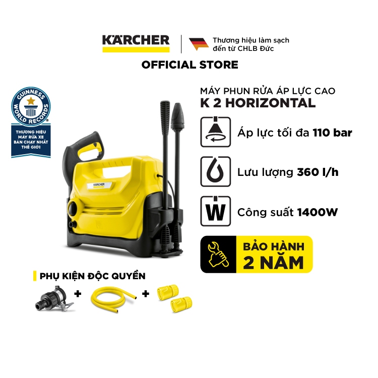 Ảnh Máy phun rửa áp lực cao Karcher K2 Horizontal động cơ chổi than, áp lực 110 bar và đã bao gồm dây cấp nước 2