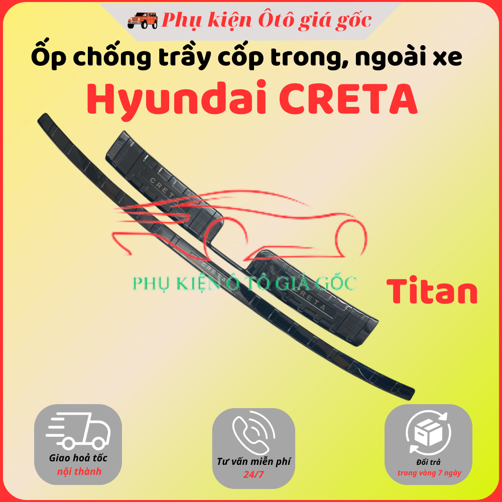 Ốp chống trầy cốp trong, ngoài xe Hyundai Creta 2022, 2023, 2024, 2025 vân TITAN phay xước cao cấp