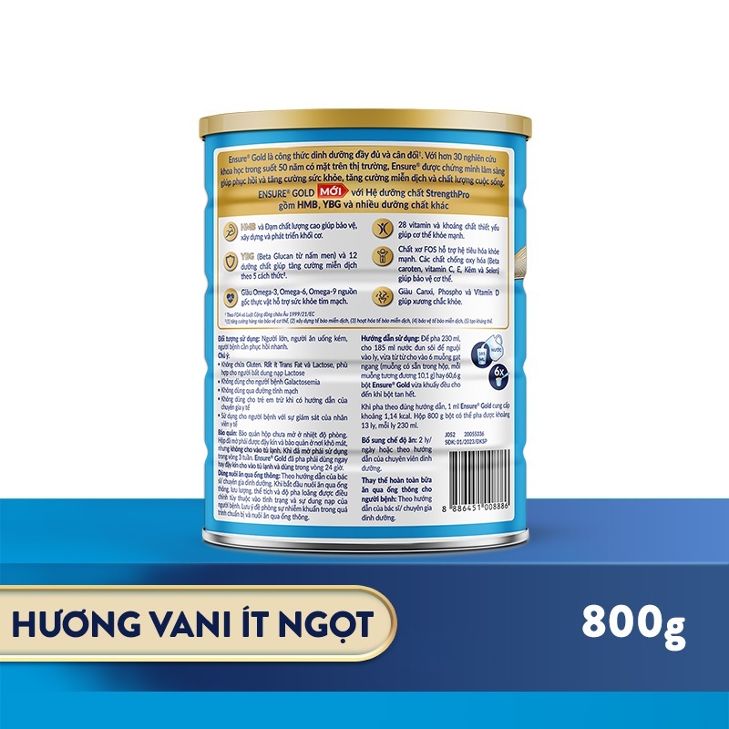Ảnh Sữa bột Ensure Gold Abbott ít ngọt (HMB) 850g 1