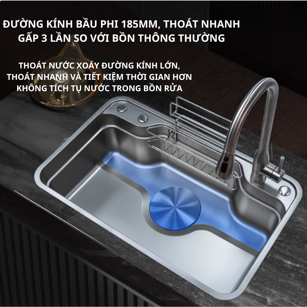 Chậu rửa bát 1 hố inox 304 kiểu dáng nhật bản chậu 1 hố to inox 304 dập hiện đại cao cấp Debas 8248E