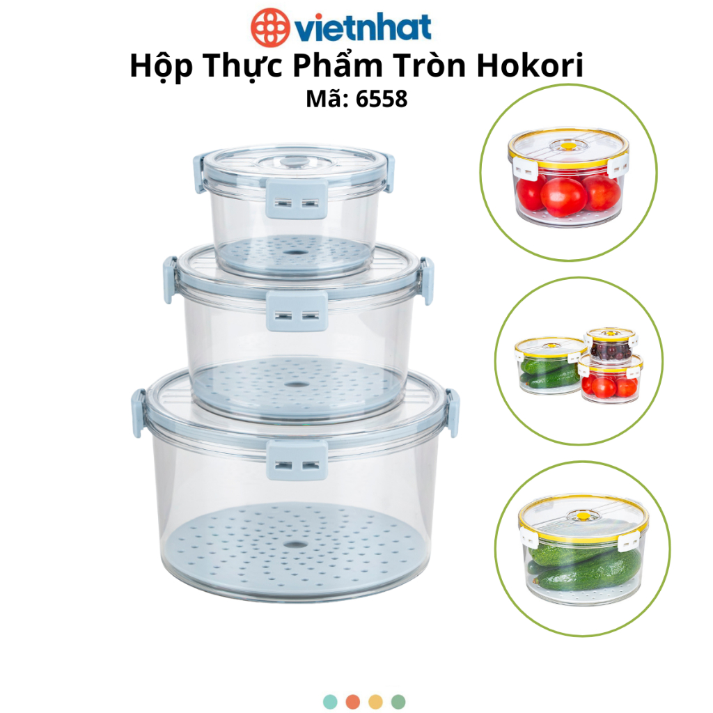 Bộ hộp đựng thực phẩm tròn Hokori, Hộp bảo quản đồ tươi, đồ khô, sữa bột cho bé Chính Hãng Việt Nhật (mã 6558)
