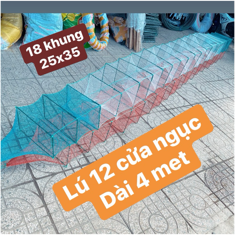 Lú bát quái lú dây 12 cửa 18 khung 25 x 35cm Dài 4m Bắt Cá Mắt lưới 1p5 ...