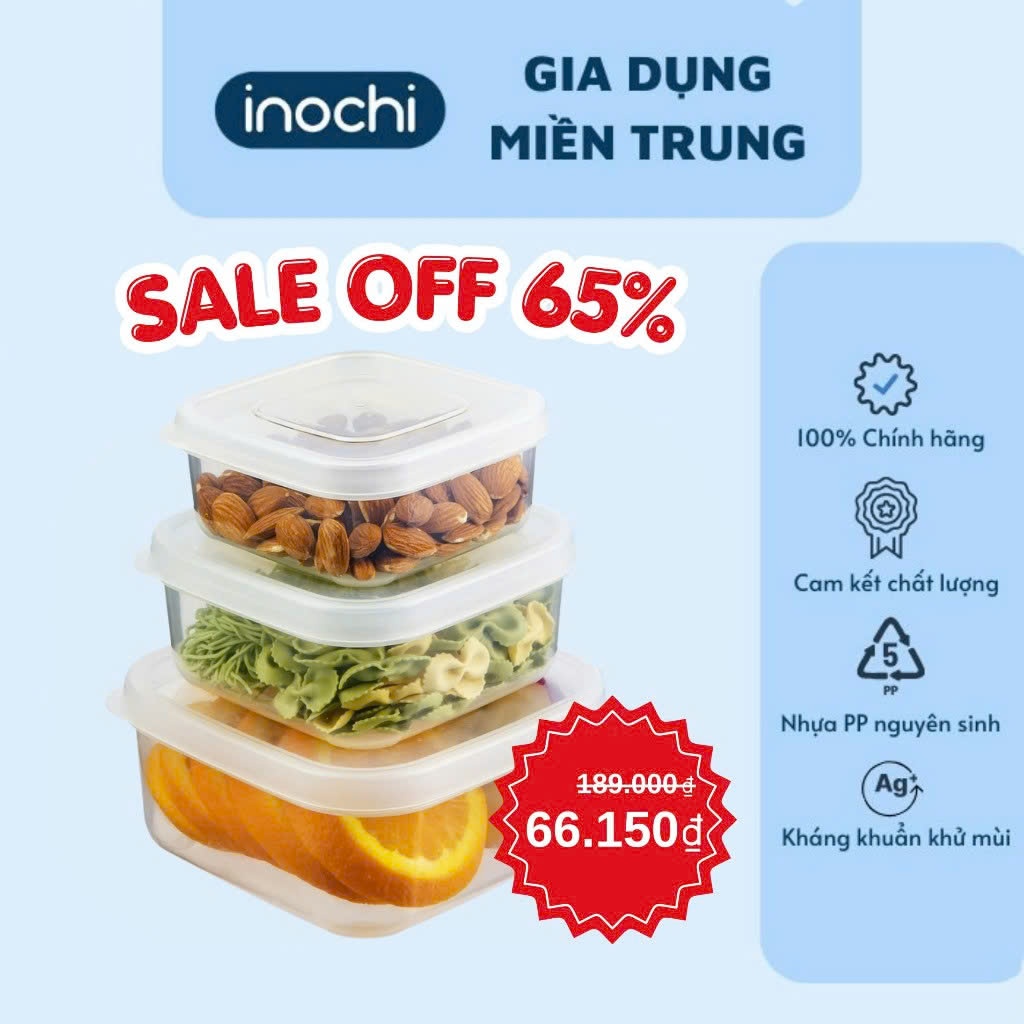 Bộ 3 hộp nhựa vuông đựng thực phẩm Inochi (750ml-1500ml-2500ml ...