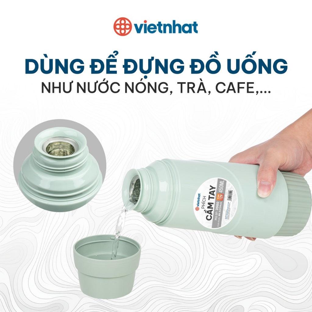 Phích giữ nhiệt cầm tay, Bình đựng cà phê, Bình đựng sữa 450ml Chính Hãng Việt Nhật (mã 3980)
