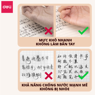 Bút Bi Nước Mực Gel Bấm Deli 0.5mm Đệm Tay Siêu Êm Ái Nhanh Khô Viết Đều Nhiều Mực Có Ngòi Thay Thế