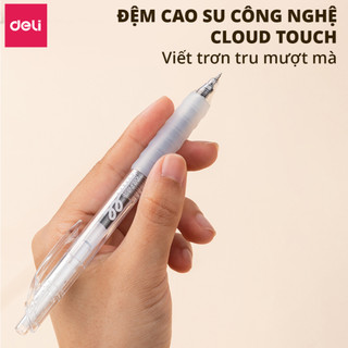 Bút Bi Nước Mực Gel Bấm Deli 0.5mm Đệm Tay Siêu Êm Ái Nhanh Khô Viết Đều Nhiều Mực Có Ngòi Thay Thế