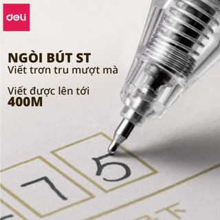 Bút Bi Nước Mực Gel Bấm Deli 0.5mm Đệm Tay Siêu Êm Ái Nhanh Khô Viết Đều Nhiều Mực Có Ngòi Thay Thế