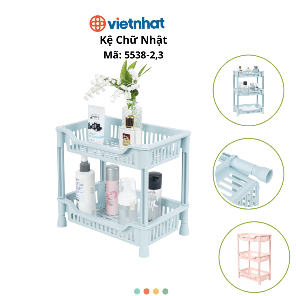 Kệ đựng đồ nhà tắm, kệ đựng đồ nhà bếp, Kệ Chữ Nhật 2 Tầng 3 Tầng Chính Hãng Việt Nhật (mã 5538)