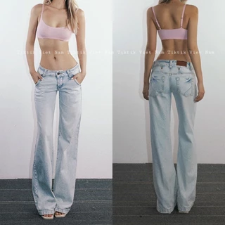 (sẵn M,L,XL) Quần jean nữ ống suông cạp trễ ngắn màu xanh nhạt trơn cơ bản tôn dáng phong cách y2k QJCT002 - Tiktik