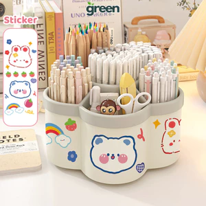Hộp đựng bút để bàn xoay 360 thiết kế bông hoa 6 ngăn, Hộp đựng văn phòng phẩm để bàn