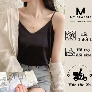 Áo hai dây nữ, áo dây lụa cổ tim có dây tăng đơ, có lót bên trong chất liệu mềm mát, không nhăn - Mt classic