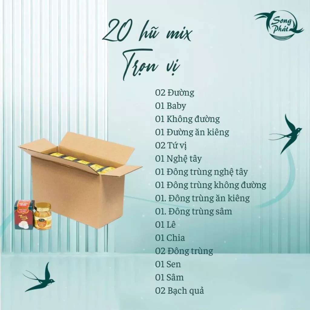 Thùng 20 hũ biếu tặng tổ yến chưng Mix vị Song Phát tăng cường hồi phục sức khỏe nhanh chóng 70ml