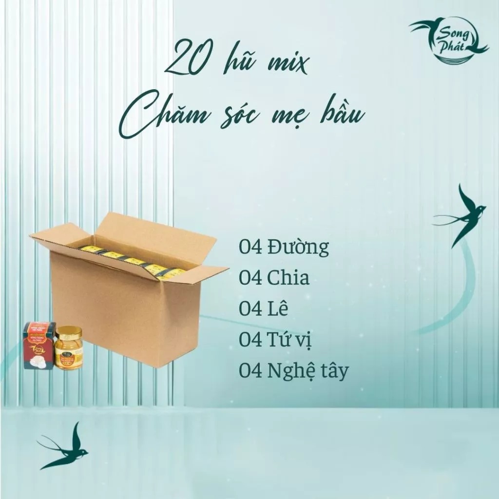 Thùng 20 hũ biếu tặng tổ yến chưng Mix vị Song Phát tăng cường hồi phục sức khỏe nhanh chóng 70ml