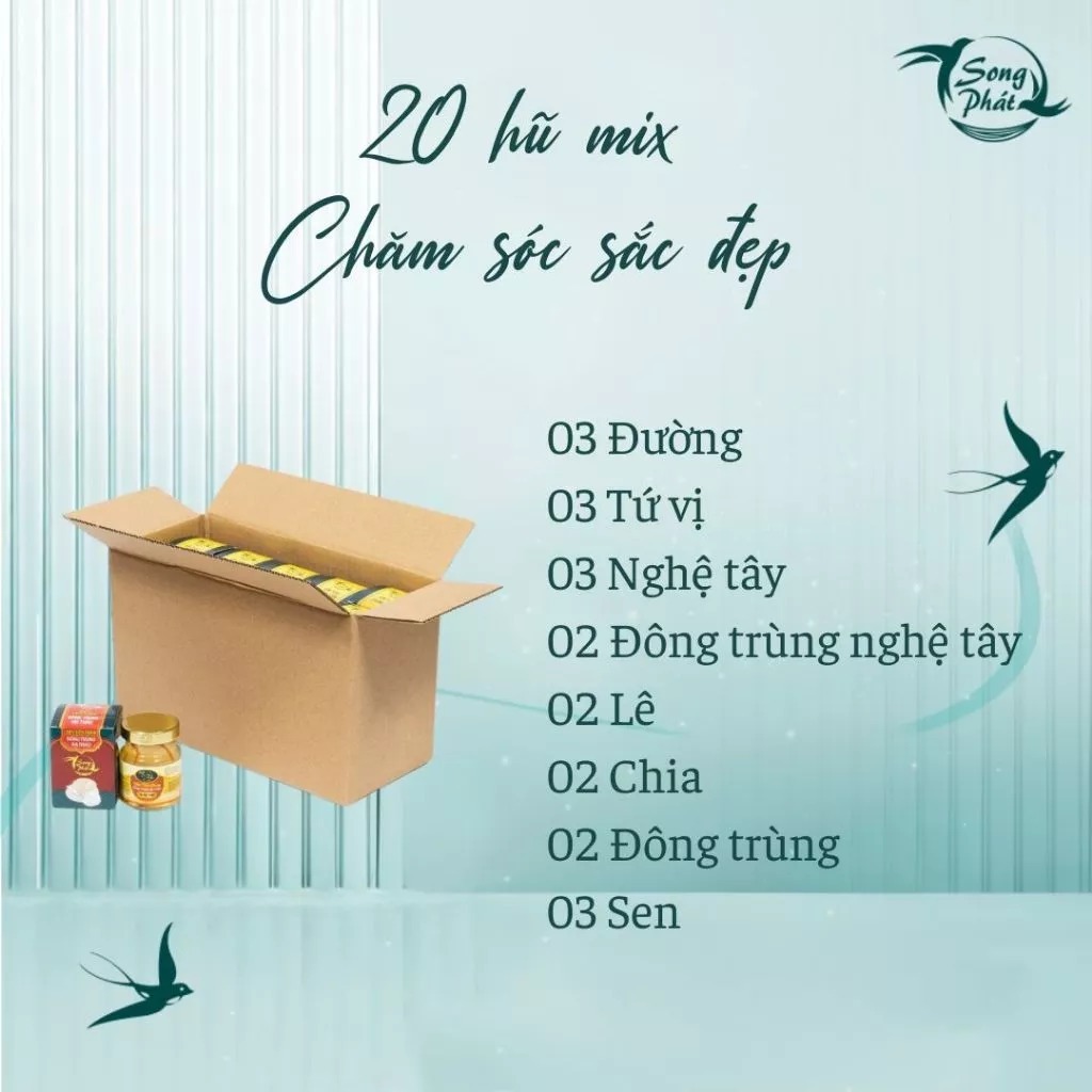 Thùng 20 hũ biếu tặng tổ yến chưng Mix vị Song Phát tăng cường hồi phục sức khỏe nhanh chóng 70ml