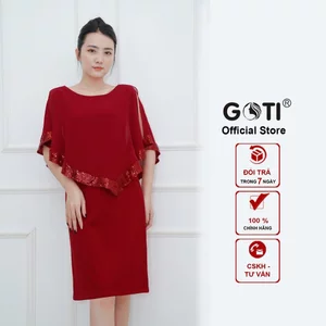 GOTI Đầm Ôm Dự Tiệc Cho Nữ Trung Niên BigSize Đầm Thun Cotton Lụa Phối Voan Kim Sa Sang Chảnh 373