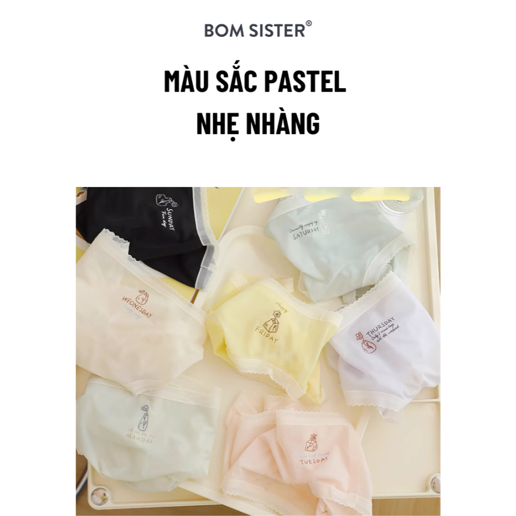 Ảnh Combo 5 ngày quần lót thun co giãn màu trơn, đáy may hai lớp, các ngày trong tuần BOM SISTER Q3674 3