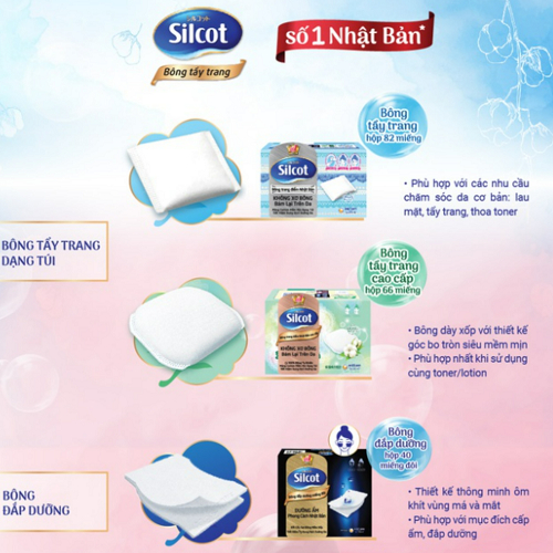 [HANNAH x SILCOT] Bộ 10 hộp Bông trang điểm (bông tẩy trang) Silcot 82 miếng/hộp