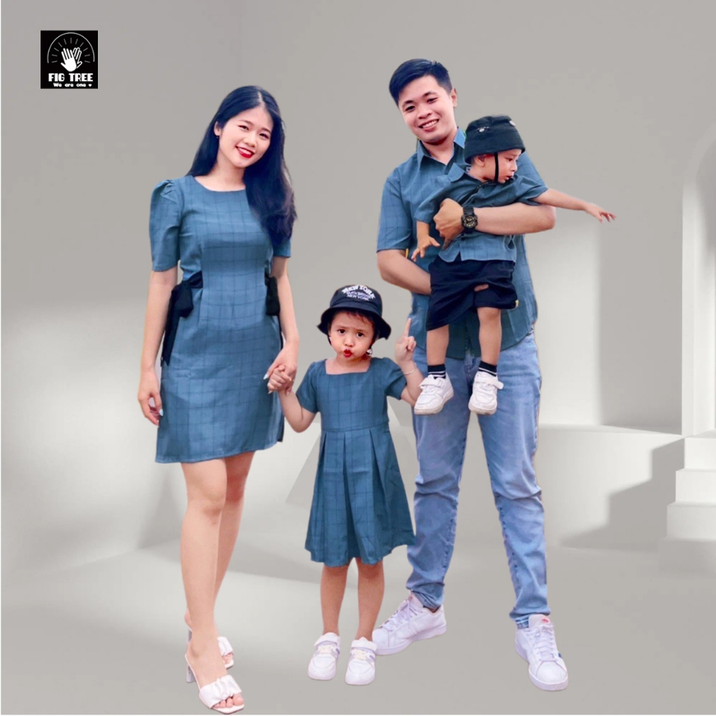 Đồng Phục Sơ Mi Váy Gia Đình Fig Tree Caro Xanh Biển Mã 164A Siêu Yêu
