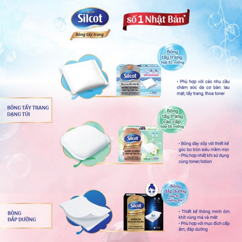 [HANNAH x SILCOT] Bộ 10 hộp Bông trang điểm (bông tẩy trang) cao cấp Silcot Premium 66 miếng/hộp