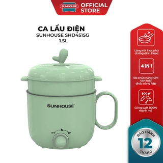 Ca lẩu điện 1.5L Sunhouse SHD4515G - 800W, 4 chức năng, phù hợp cho 1-2 người - Lòng nồi inox, chống dính Flead an toàn