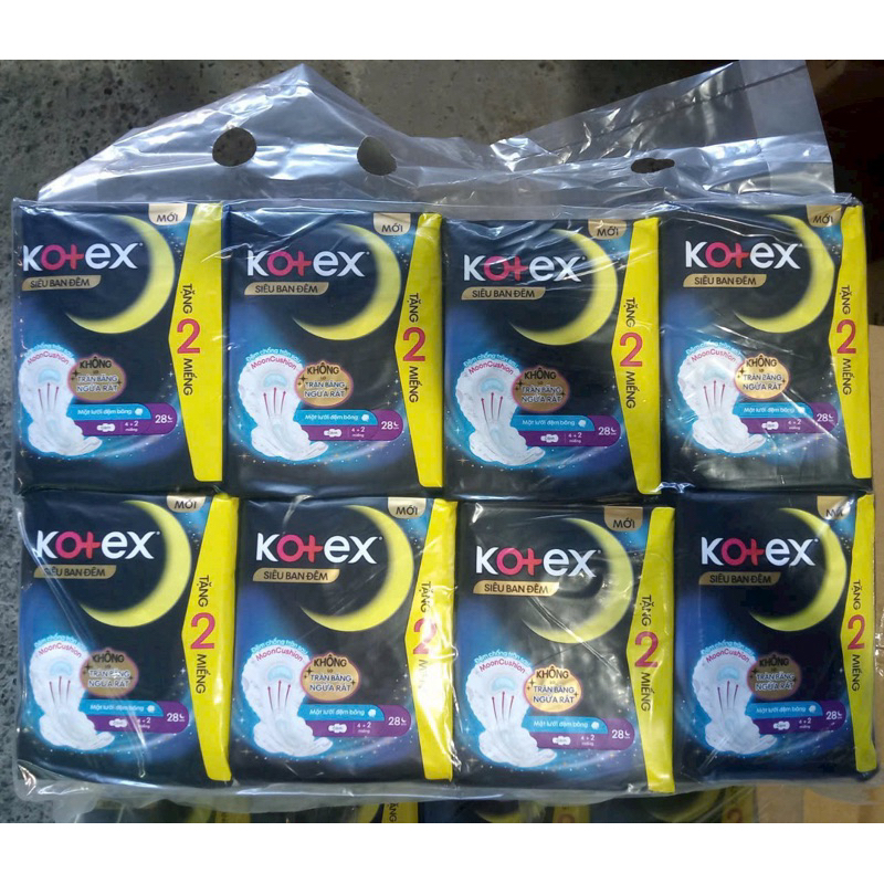 Combo 8 gói Băng vệ sinh Kotex ban đêm Maxi Cánh 4 miếng 28cm